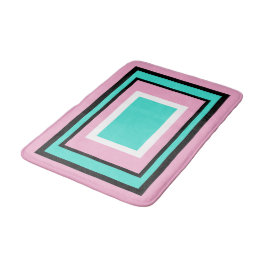Tapete De Banheiro Turquesa Branco Rosa Preto Geométrico