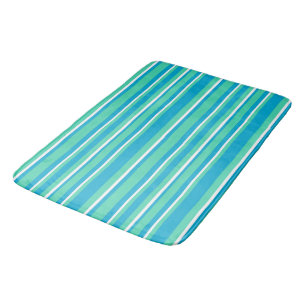 Tapete De Banheiro Turquesa Islâmica, Aqua, Padrão de Striped Branca
