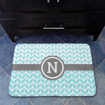 Turquesa Padrão Branco Chevron Monograma Cinza Bol