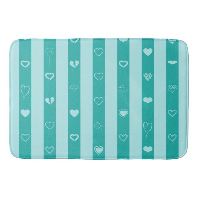 Tapete De Banheiro Turquesa Stripes Coração Moderno (Frente)