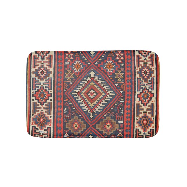 Tapete De Banheiro Turquia Kilim Aztec Vermelho Azul Tan  (frente)