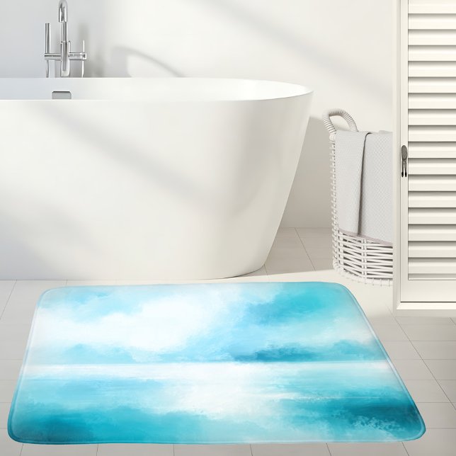 Tapete De Banheiro Turquoise Blue Abstrato Beach (Bath mat featuring an abstract design in turquoise blue ocean colors. Great for a beach house.)