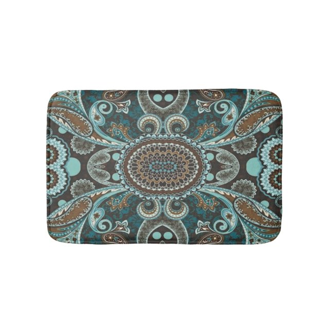 Tapete De Banheiro Turquoise Brown Vintage Paisley Cheio (frente)