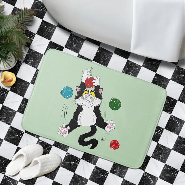 Tapete De Banheiro Tuxedo Black White Christmas Cat (Criador carregado)
