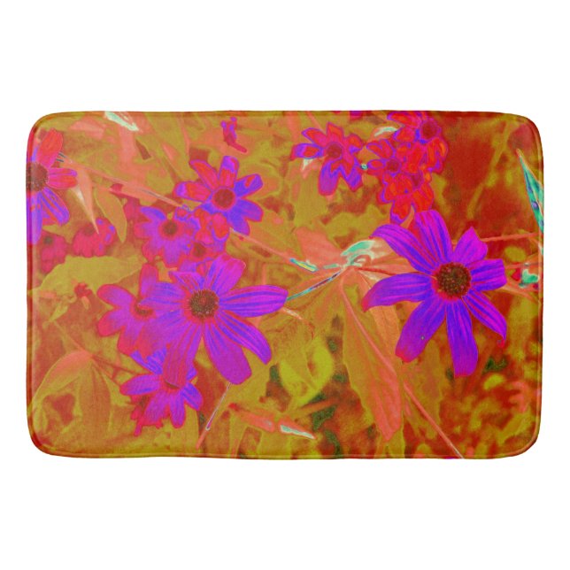 Tapete De Banheiro Ultra-violeta, magenta e flores silvestres vermelh (Frente)