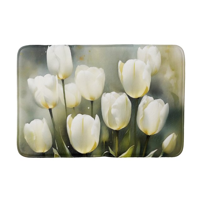 Tapete De Banheiro Um bando de Tulipas Brancas em um Jardim Serene (Frente)