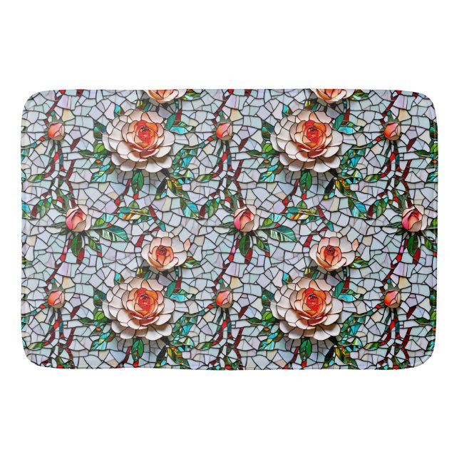 Tapete De Banheiro Um Belo Padrão Faux Mosaico Floral (Frente)