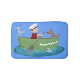 Tapete De Banheiro Um marinheiro e um cartoon de barco a remos de um