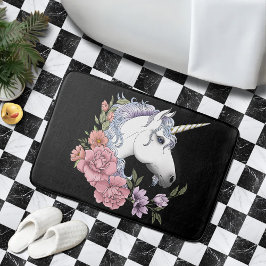 Tapete De Banheiro Unicórnio Branco e Flores