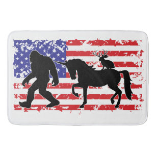 Tapete De Banheiro Unicórnio, Jackalope, Pé Grande e a Bandeira Ameri