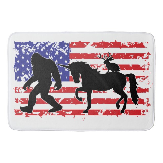 Tapete De Banheiro Unicórnio, Jackalope, Pé Grande e a Bandeira Ameri (Frente)
