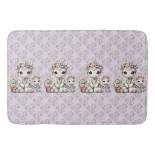 Tapete De Banheiro Unicórnio Kawaii Pastel Dupla Mãe e Filha Lavanda