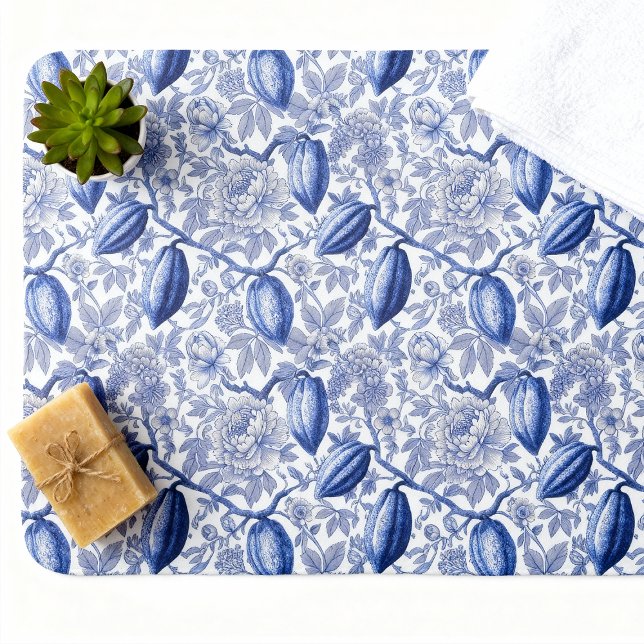 Tapete De Banheiro Unique Blue Toile Cocoa Chic Botanical Pattern (Criador carregado)