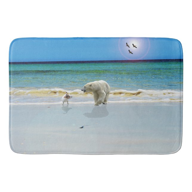 Tapete De Banheiro Urso Polar Conhece Jack Russell, Bathmat De Espuma (Frente)