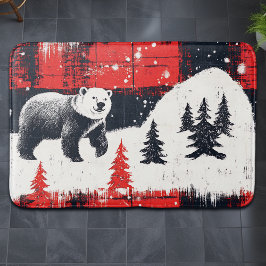 Tapete De Banheiro Urso Polar das Xadrezes de Buffalo Vermelho