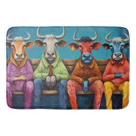 Tapete De Banheiro Vaca de boi azul branco vestida