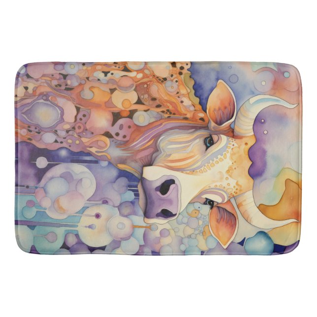 Tapete De Banheiro Vaca em Aquarela Bubbly Soft (Frente)