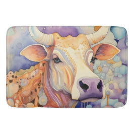 Tapete De Banheiro Vaca em Aquarela Bubbly Soft