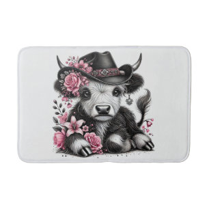 Tapete De Banheiro Vaca Highland Com Chapéu Floral