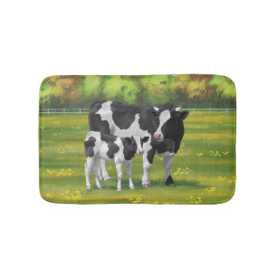 Tapete De Banheiro Vaca Holstein e Vitelo-da-Feira na Pastagem de Ver