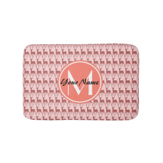 Tapete De Banheiro Veado De Salmão Rosa, Monograma Personalizado, Per