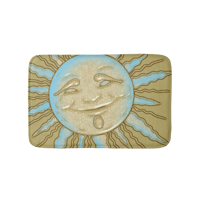 Tapete De Banheiro Verão sorrindo Sol Azul Dourado Bath Mat (frente)