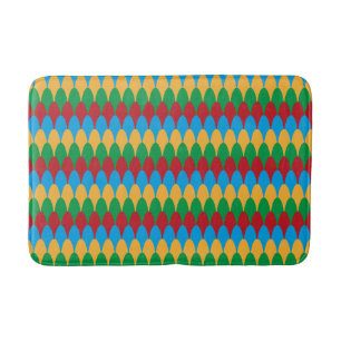 Tapete De Banheiro Verde Azul Amarelo e Escalas Geométricas Vermelhas