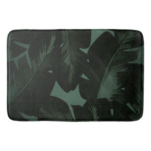Tapete De Banheiro Verde Escuro e Preto Folhas de Palmeira Tropicais