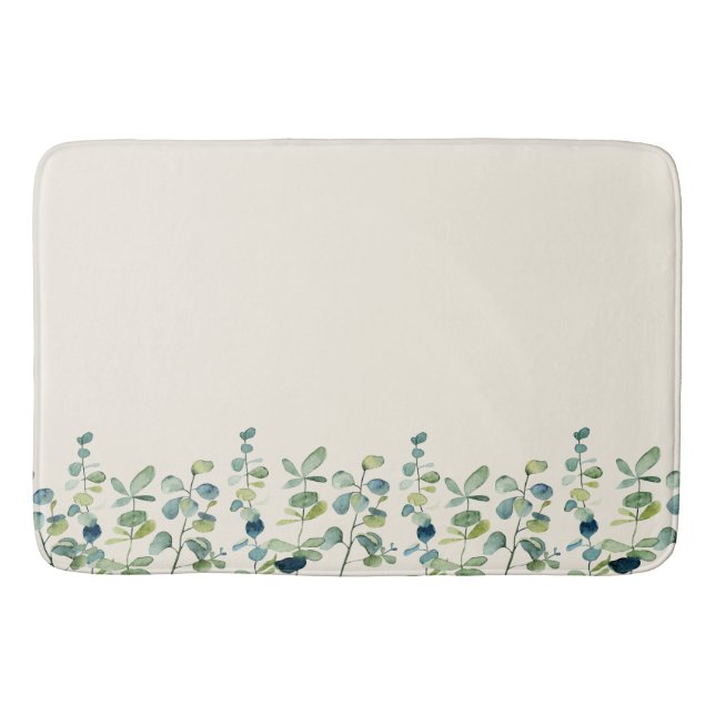 Tapete De Banheiro Verde Floral Elegante De Eucalipto Branco (Frente)