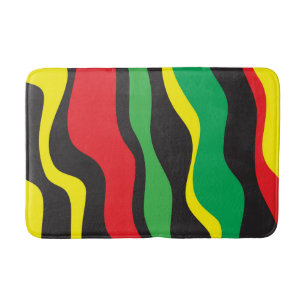 Tapete De Banheiro Vermelho Amarelo Verde Onda Rasta Preta