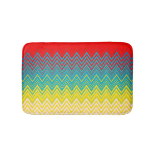 Tapete De Banheiro Vermelho Azul Amarelo Branco Zigzag