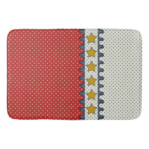 Tapete De Banheiro Vermelho, Branco e Azul - Bolinhas, Stripes, Mosta