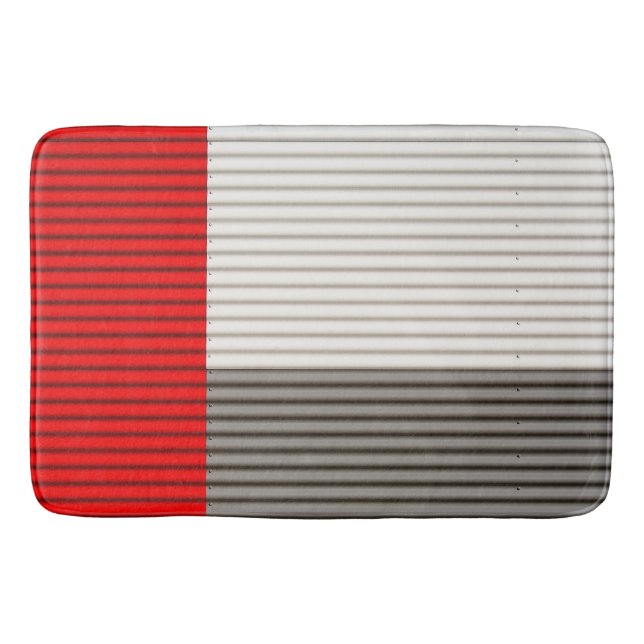 Tapete De Banheiro Vermelho, Branco e Cinza Stripes Bath Mat (Frente)