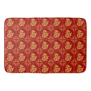 Tapete De Banheiro Vermelho do Padrão do Dragão Dourado do Quadro de