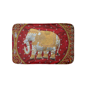 Tapete De Banheiro Vermelho Embellished e ouro do elefante indiano