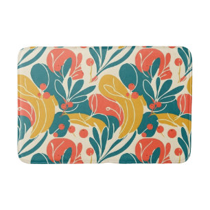 Tapete De Banheiro Vibrante Floral Botânico Retro em Azul Turquesa e 