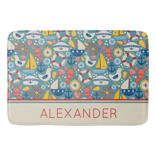 Tapete De Banheiro Vida do Mar Náutico Cinto Personalizada (Frente)