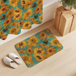 Tapete De Banheiro Vincenzo Van Gogh Girassóis Azul Turquesa Amarelo