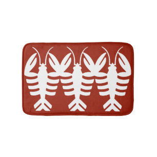 Tapete De Banheiro Vintage Art Deco Animal, Lagosta Branca em Vermelh
