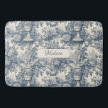 Tapete De Banheiro Vintage chic Blue toile de jouy monograma<br><div class="desc">Elegante vintage Blue toile de jouy monograma. Belo padrão perfeito de jouy Azul em fundo branco.impressões de Toile são uma fúria constante no momento, este é um elegante e ornamentado toile de jouy com cor damasco exótica, um estilo divertido que atualmente está se tornando atraente para decoração doméstica, roupas, móveis...</div>