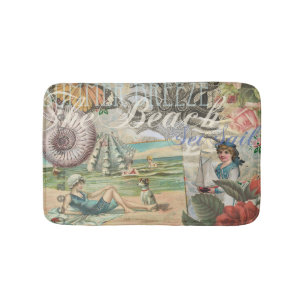 Tapete De Banheiro vintage de praia de verão poltopus antiquado à vel