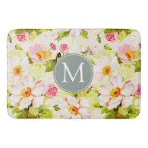 Vintage Floral Rosas Peonias Monograma Bath Mat