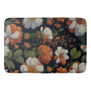 Tapete De Banheiro Vintage Laranja, flores brancas, retro-flores