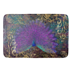 Tapete De Banheiro Vintage Peacock Feather Purple Gold Foil Swirls
