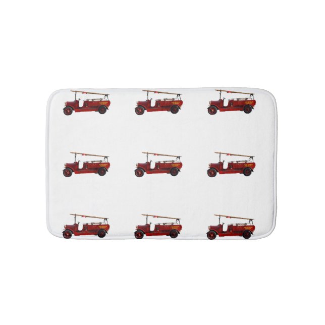 Tapete De Banheiro Vintage Red Fire Trucks, (frente)
