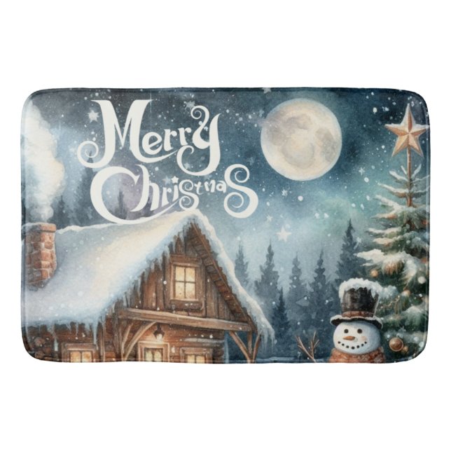 Tapete De Banheiro Vintage/Rustic/Snowman/Natal (Frente)