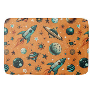 Tapete De Banheiro Vintage Spacecraft Rocket ships Pattern - Cosmos(1