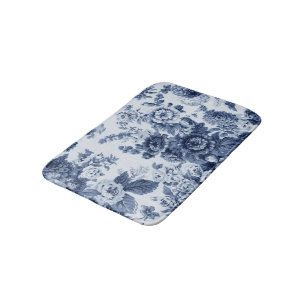 Tapete De Banheiro Vintage Toile floral No.3 do azul de índigo