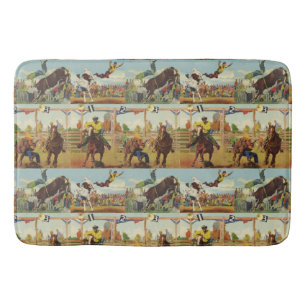 Tapete De Banheiro Vintage Western Rodeo Evita Cowboys Horses Bulls