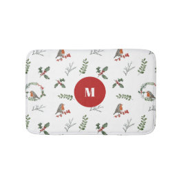 Tapete De Banheiro Watercolor English Robin Christmas Holiday